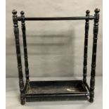 An aesthetic movement ebonize stick stand with ordinal tray (H76cm W60cm D26cm)