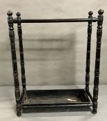 An aesthetic movement ebonize stick stand with ordinal tray (H76cm W60cm D26cm)