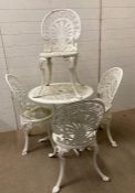 White metal garden table and four chairs