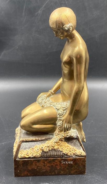 Art Deco Bronze of a kneeling lady signed Scribe to side and with reference number 5996 to back. - Image 2 of 4