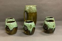 A Studio Pottery Portuguese water jug and five beakers