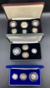Royal Mint Three coin boxed sets to include: 2004 Silver Proof Piedfort 3 Coin Collection, 2005