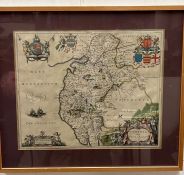 A framed map of Cumberland (66cm x 56cm)