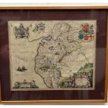 A framed map of Cumberland (66cm x 56cm)