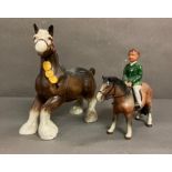 Two Equine ceramics, a boy on pony and a shire horse