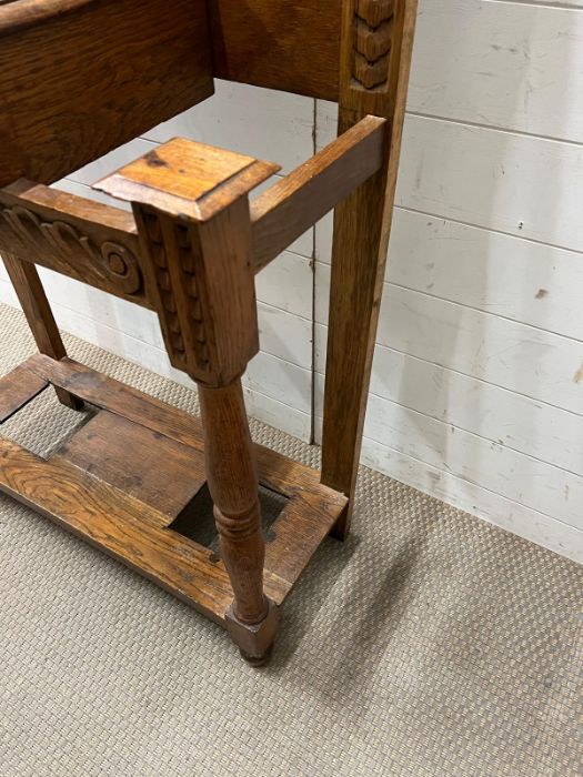 A carved hall stand with turned wooden hooks and mirror plate (H200cm W78cm D37cm) - Image 3 of 3