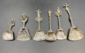 A selection of six antique silver Dutch sugar shovels or caddy spoons.