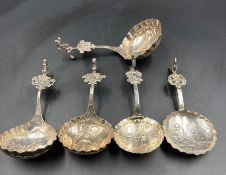 A selection of five antique silver Dutch caddy spoons.