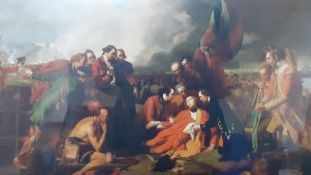 "The Death of General Wolfe" after Benjamin West and another framed print of "Battle of the Plains