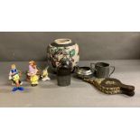 A mixed selection of various items to include Disney figures, a Studio Pottery vase and a