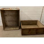 Two wooden and canvas reclaimed shipping crates (H32cm W91cm D68cm)