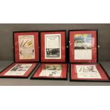 A selection of six vintage advertising posters framed to include Shaeffer's, Brick and Hoover