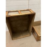 Two wooden and canvas reclaimed shipping crates (H32cm W91cm D68cm)