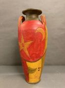 A large Aztec style vase in reds, yellow and greens (H60cm)