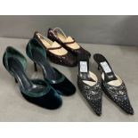 Three pairs of evening shoes by Emma Hope, Miu Miu, Celine