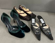 Three pairs of evening shoes by Emma Hope, Miu Miu, Celine