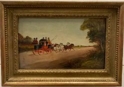 Three oil on canvas of horse and carriage scenes
