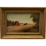 Three oil on canvas of horse and carriage scenes