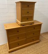 A light oak chest of drawers along with a single bedside (H88cm W132cm D45cm) (Bedside H68cm W51cm