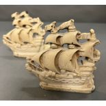 A pair of cast iron Galleon ship book ends