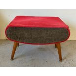 A Mid Century sewing box upholstered in red and black