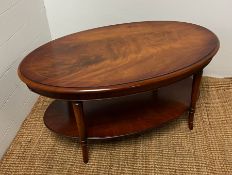 Two tier mahogany oval coffee table (H46cm W95cm D55cm)