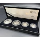 The Royal Mint 2012 UK Britannia Four-Coin Silver Proof Set. Boxed with certificates of