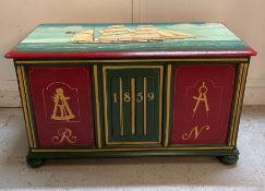 A naval themed hand painted blanket box (96cm x 49cm x55cm)