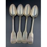 A set of four silver spoons, hallmarked for London 1845 by Samuel Hayne & Dudley Cater (