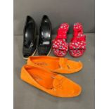 Two pairs of Espadrilles/ Faffia wedge shoes, Fendi and Chanel along with a pair of Tods loafers,