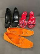 Two pairs of Espadrilles/ Faffia wedge shoes, Fendi and Chanel along with a pair of Tods loafers,