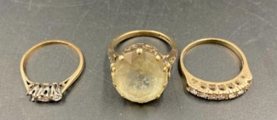 Three 9ct gold rings, two AF missing stones (Approximate Total Weight 8.7g) Size K and M