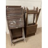 Five wooden folding garden chairs