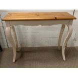 A pine and painted small console table (H76cm W90cm D30cm)