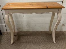 A pine and painted small console table (H76cm W90cm D30cm)