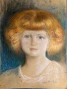 A pastel on paper portrait of a young girl by Evelyn Darling signed lower right 29cm x 37cm