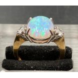 A Opal ring dress ring with CZ shoulders on silver setting Size N 1/2.
