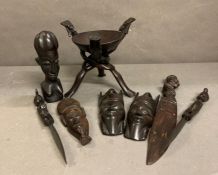 A selection of African carved items