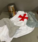 A Crusader helmet, chainmail armour and Templar tunic