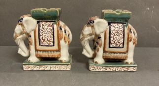 Two ceramic glazed hand painted Indian elephants