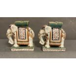 Two ceramic glazed hand painted Indian elephants