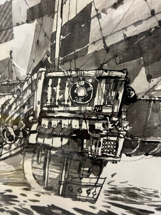 A watercolour of a Galleon ship with red stamp to lower right 58cm x 57cm - Image 2 of 4