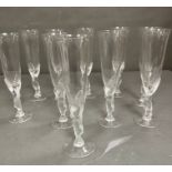 A set of ten Faberge kissing doves champagne flutes/glasses