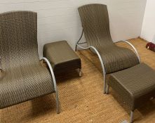 Two rattan and aluminium pulse sun chairs and tables or foot stools by Pr Home