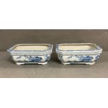 Two rectangular white and blue Chinese planters