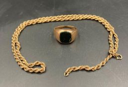 A 9ct gold necklace and an AF 9ct gold signet ring (Approximate Total Weight 9.4g)