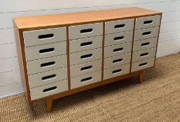 A set of Esavain drawers, 1950's beech drawers (H70cm W120cm D35cm)