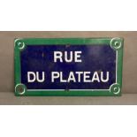 A French Enamel Street Sign 'Rue Du Plateau'