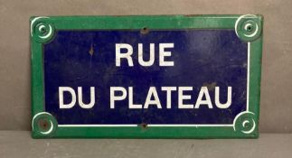 A French Enamel Street Sign 'Rue Du Plateau'