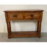 A vintage style yew two drawer console table (H81cm W100cm D30cm)